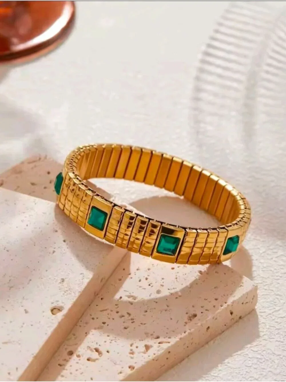 Gold-Tone Bracelet with Green Gemstones